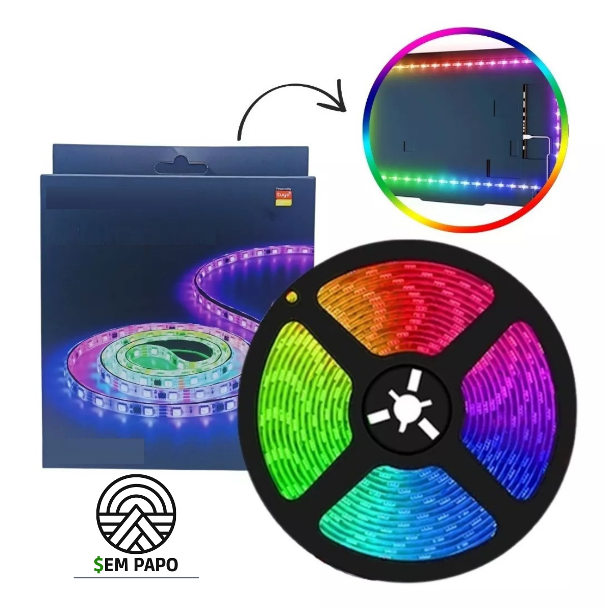 Fita Led Smart RGB Colorida 5 metros Bluethooth com Controle!